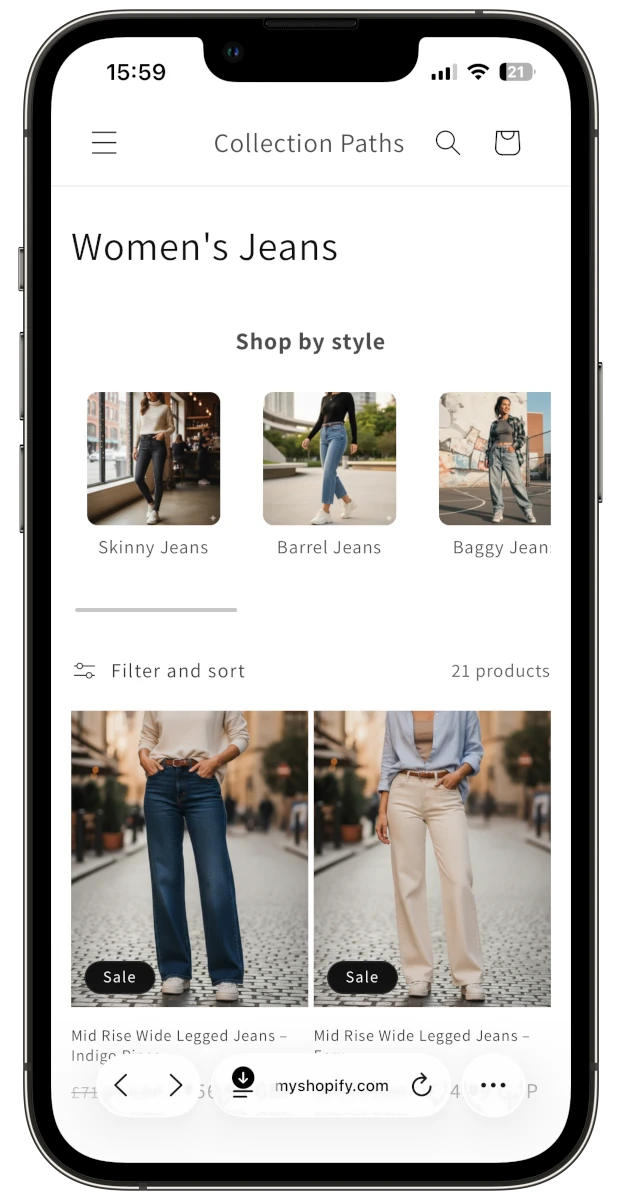 Fellhelm Collection Paths displaying sub-collection navigation on a Shopify collection page