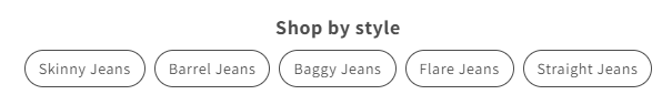 Rounded pill navigation showing sub-collections on a Shopify collection page